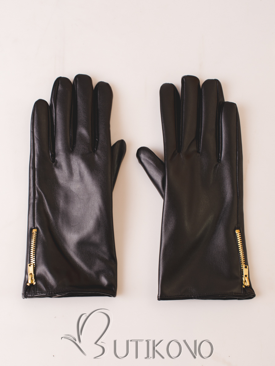 Černé koženkové rukavice se zipy