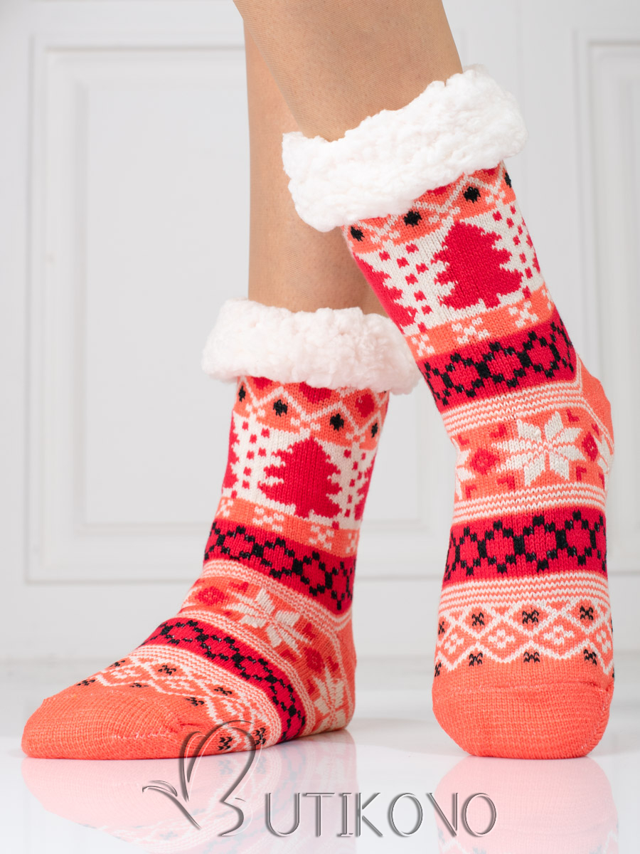 Dámské zimní zateplené ponožky červená/oranžová