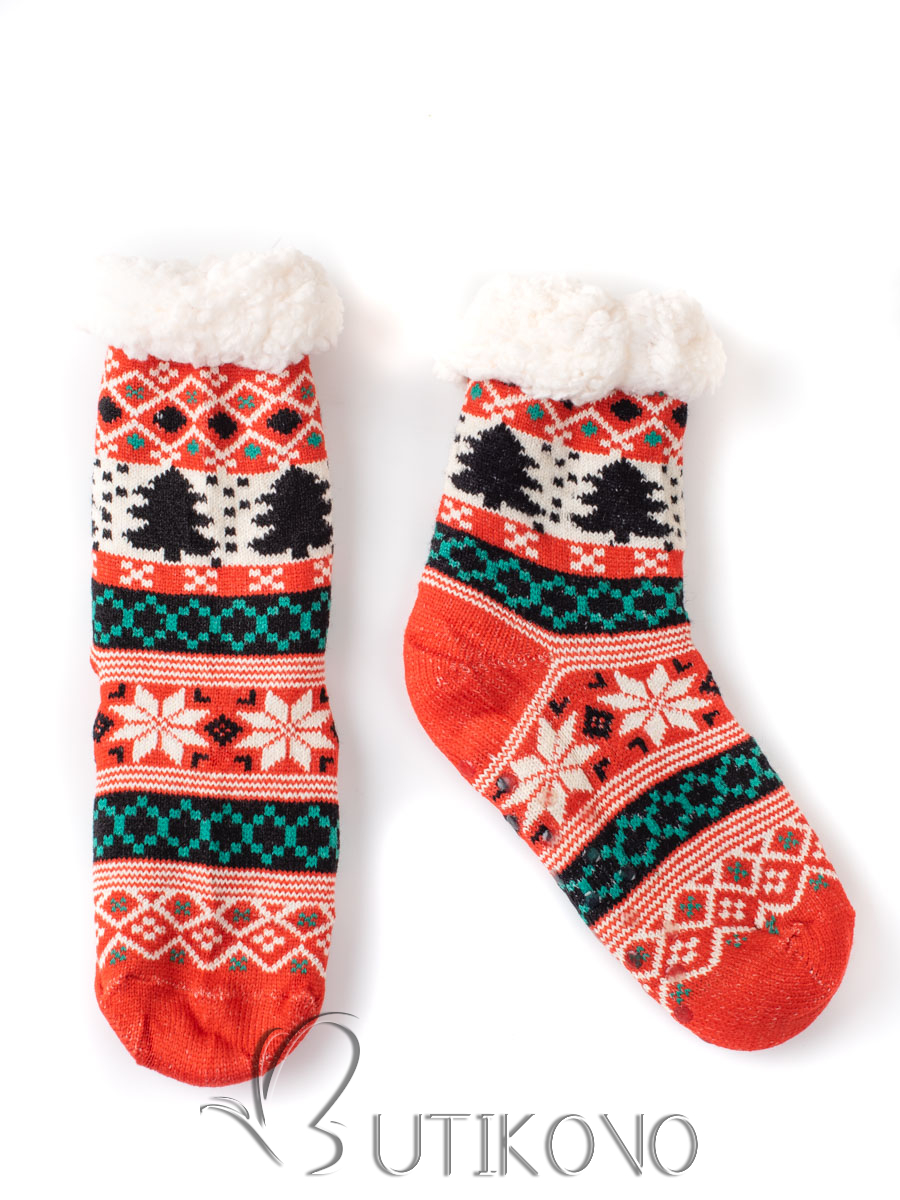 Dámské zimní zateplené ponožky oranžová/zelená