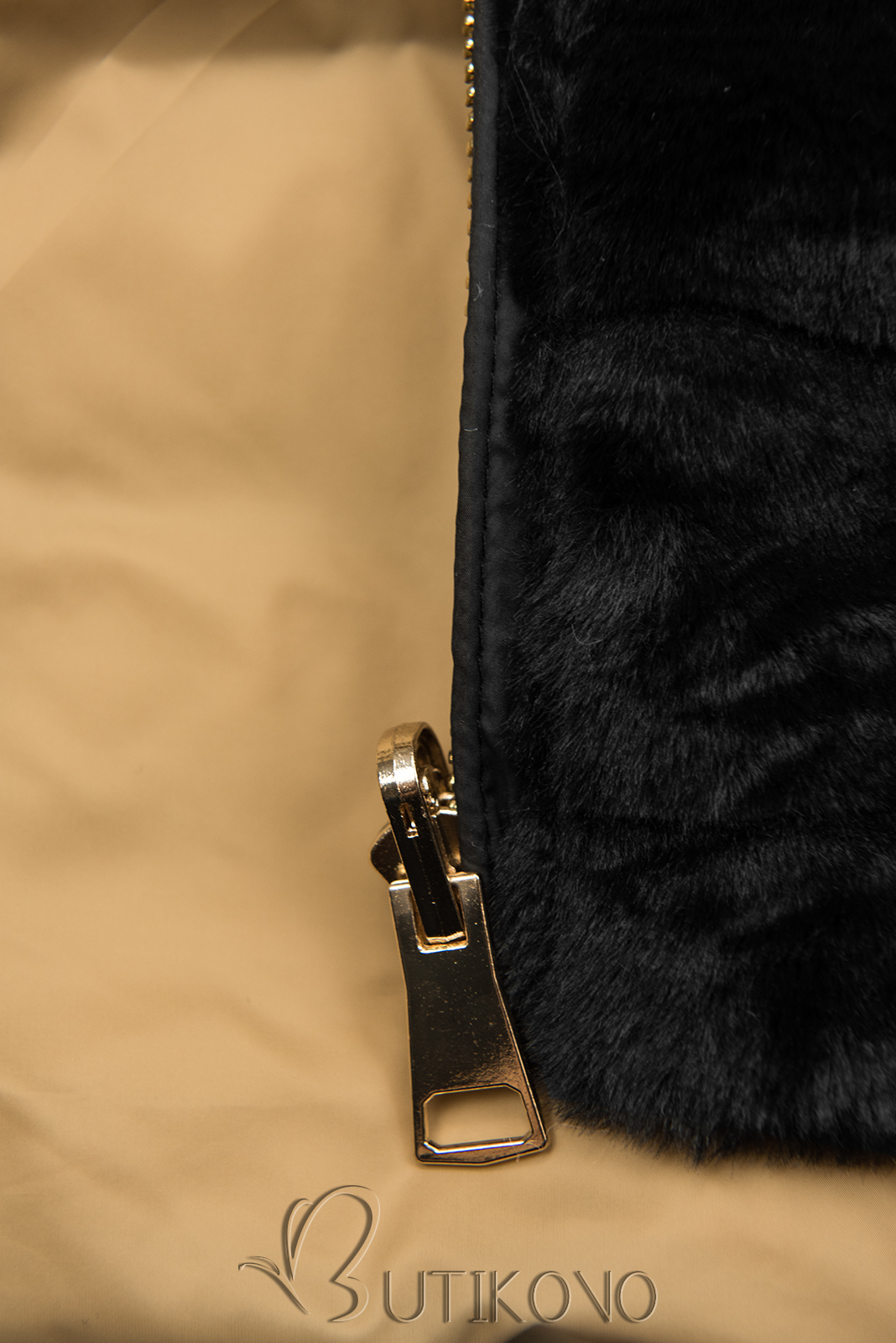Černá-hnědá oboustranná bunda kombinovaná s plyšem