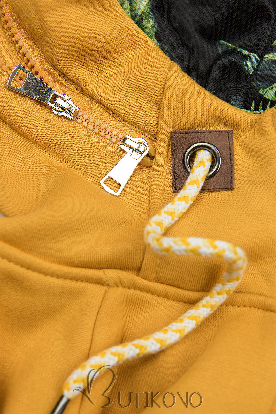Žlutá prodloužená mikina s kapucí