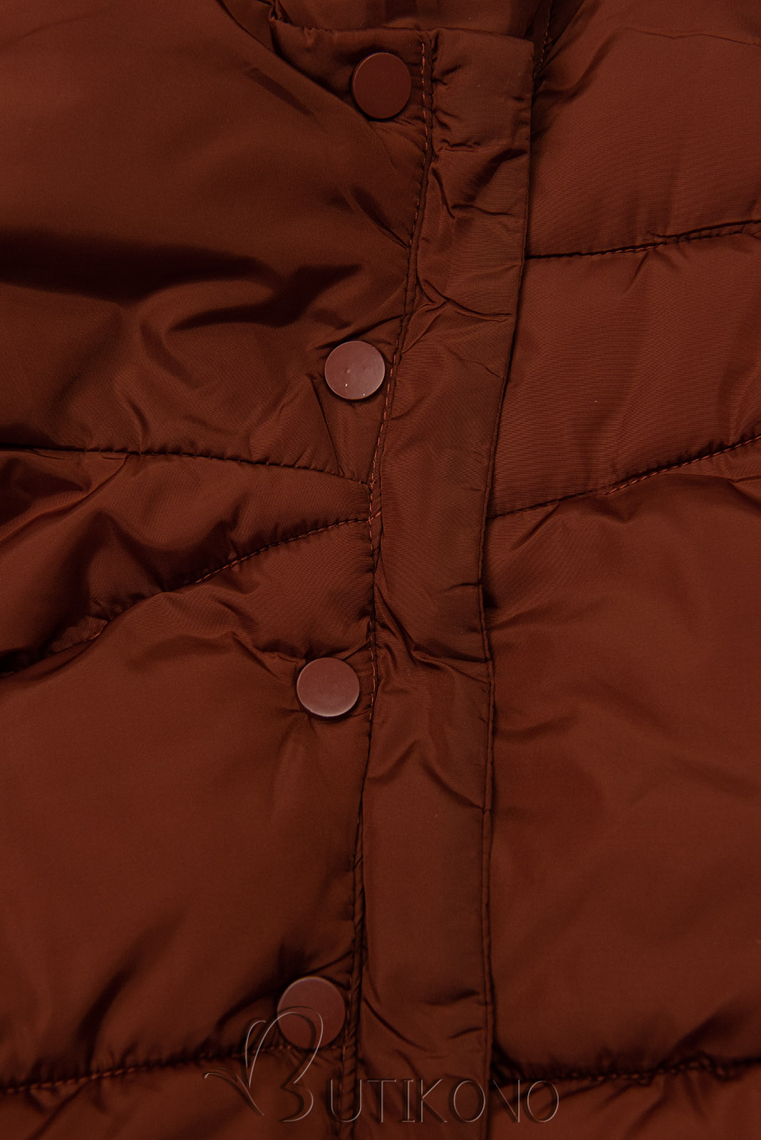 Hnědočervená prošívaná zimní bunda s vysokým límcem