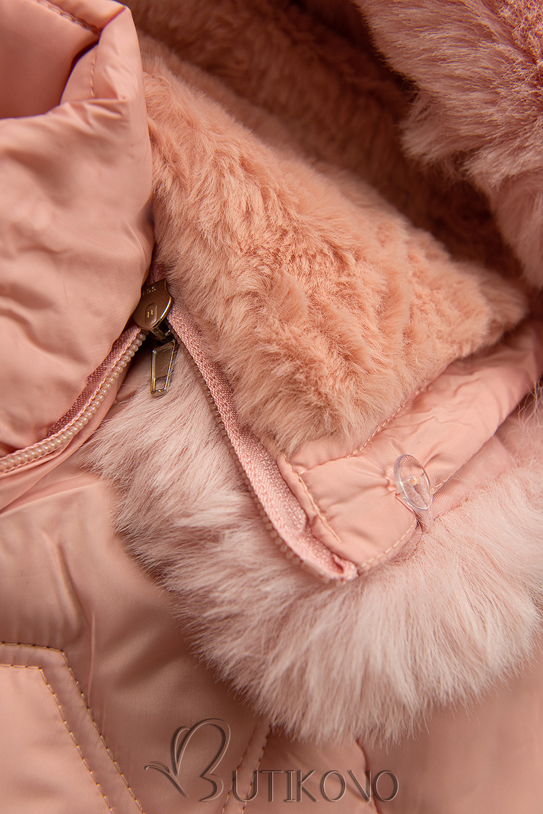 Růžová zimní prošívaná bunda s kabelkou