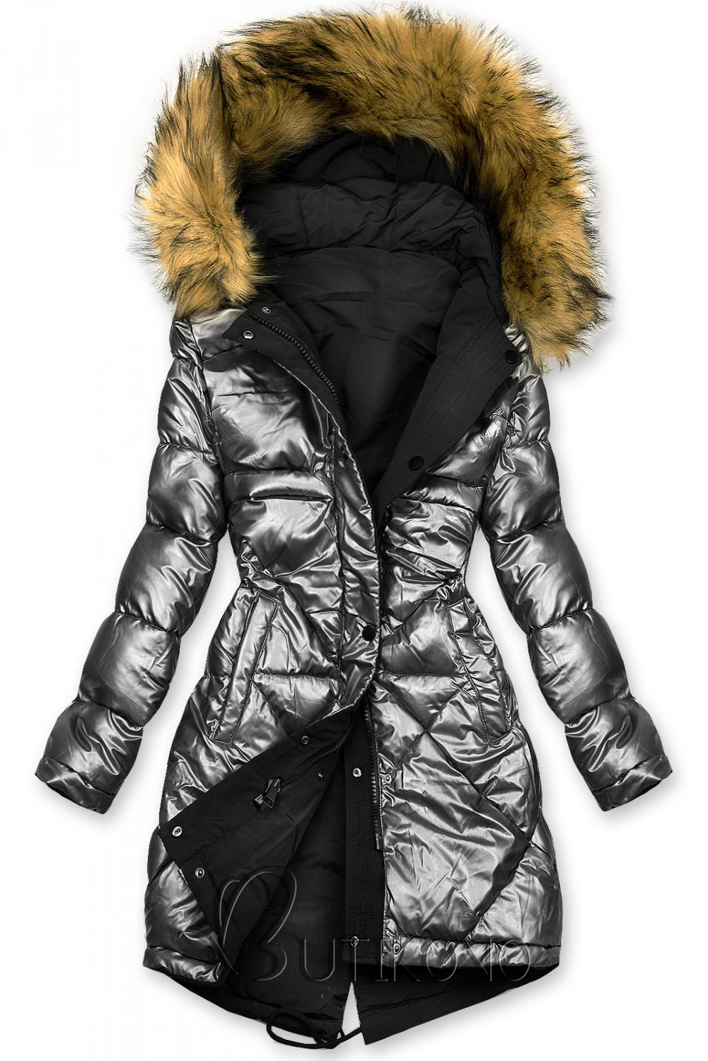 Černo-stříbrná oboustranná zimní bunda
