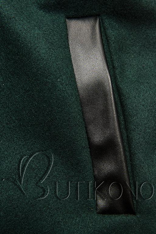 Tmavě zelený kabát s koženkovými detaily