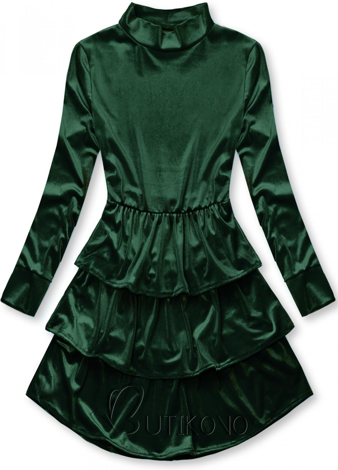 Zelené sametové šaty s volány