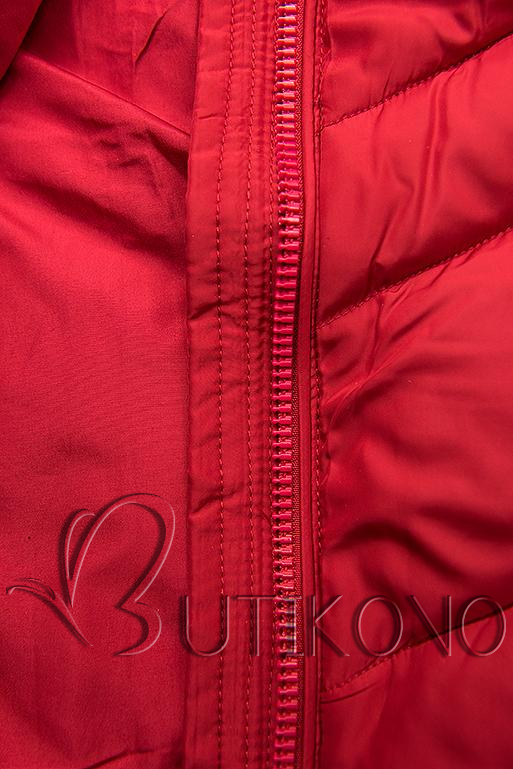 Červená prodloužená bunda s páskem