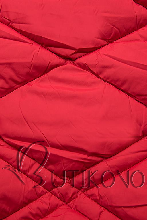 Červená dlouhá prošívaná bunda