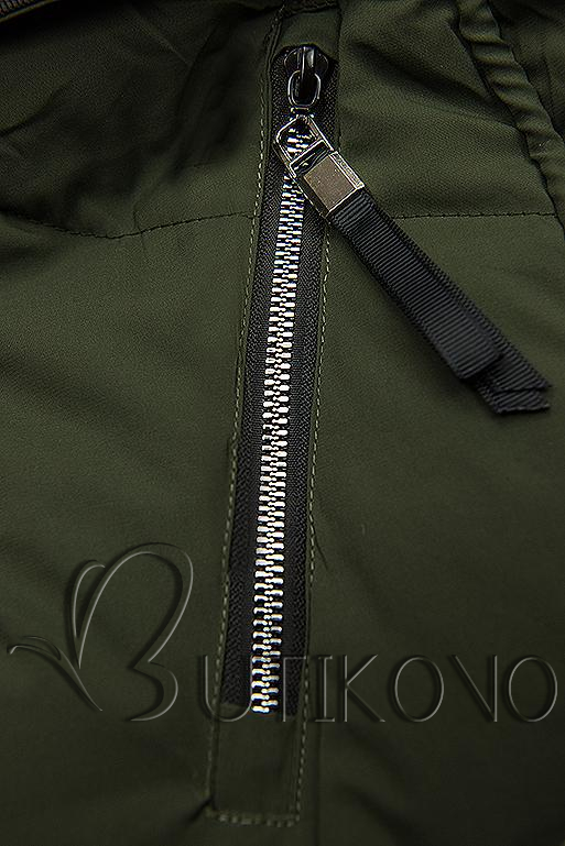 Khaki zimní bunda s černými detaily