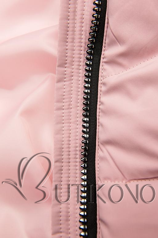 Růžová zimní bunda s černými detaily