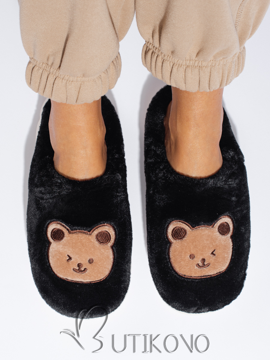 Černé kožešinové pantofle TEDDY