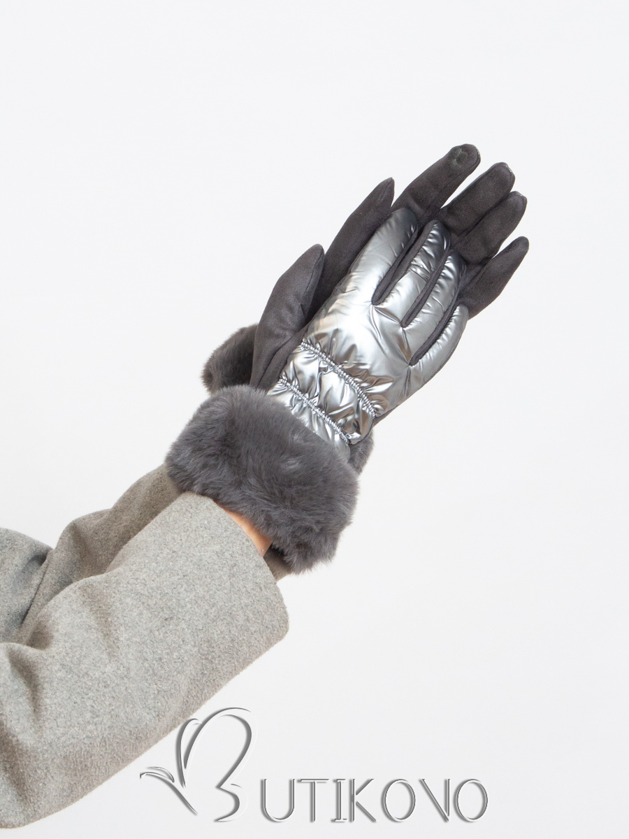 Lesklé stříbrné dámské rukavice