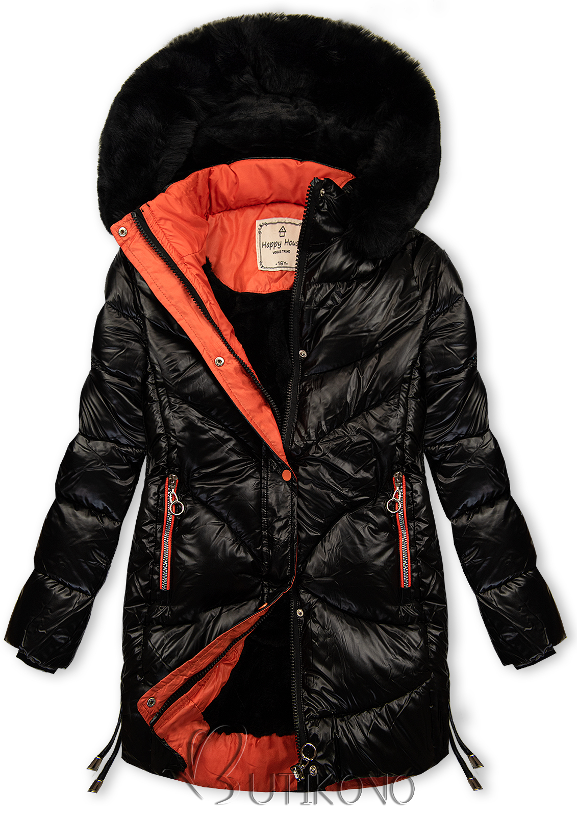 Lesklá zimní bunda černá/oranžová