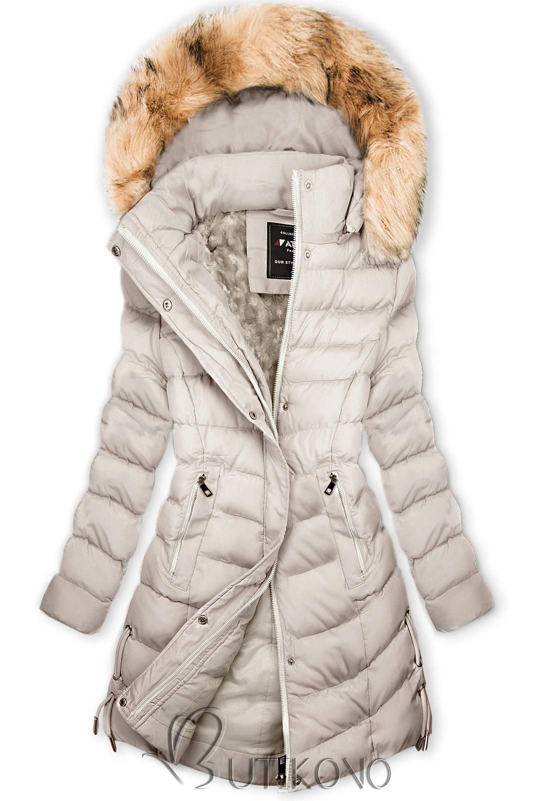 Béžová zimní bunda s odepínatelnou kapucí