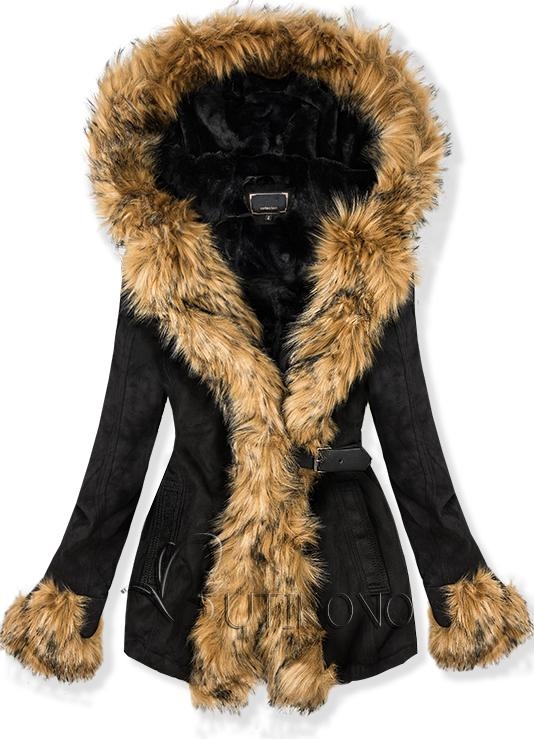 Černo-hnědý kožešinový kabátek