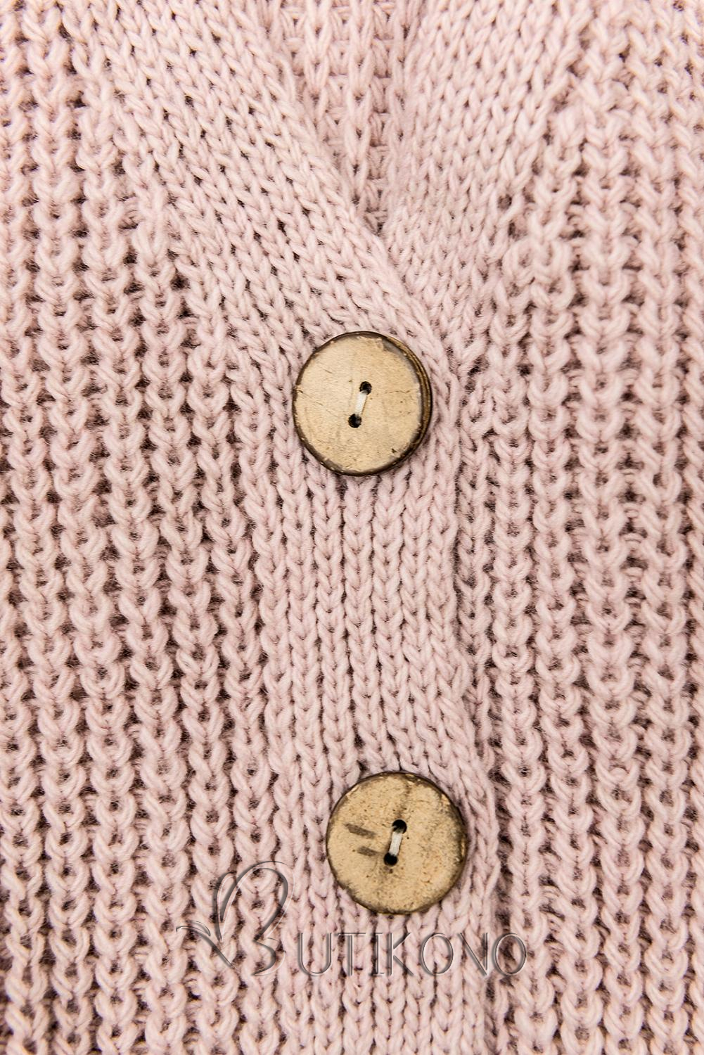 Půdrově růžový pletený svetr na knoflíky