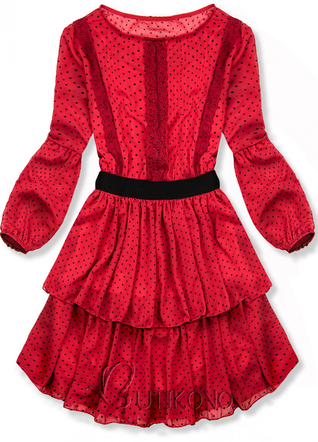 Červené elegantní puntíkované šaty