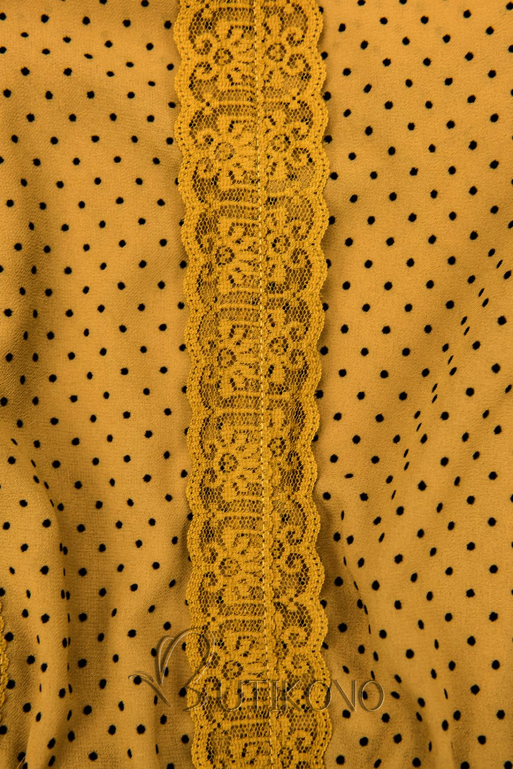 Mustard elegantní puntíkované šaty