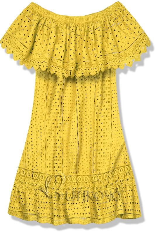 Žluté letní šaty s odhalenými rameny