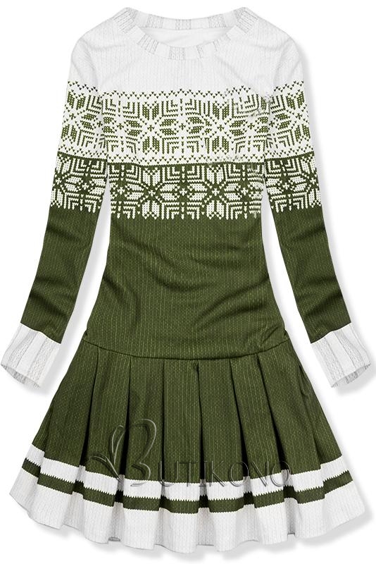 Zelené šaty se zimním motivem