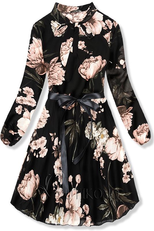 Lehké černé květinové šaty Elle