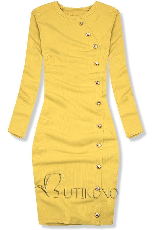 Žluté strečové šaty s dekorativními knoflíky