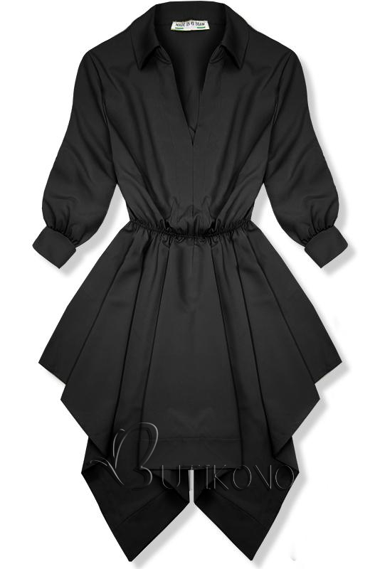 Černé košilové šaty s asymetrickou sukní
