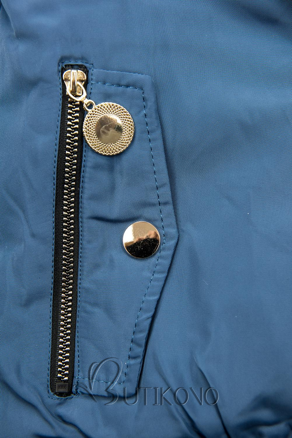 Jeans modrá zimní oboustranná bomber bunda