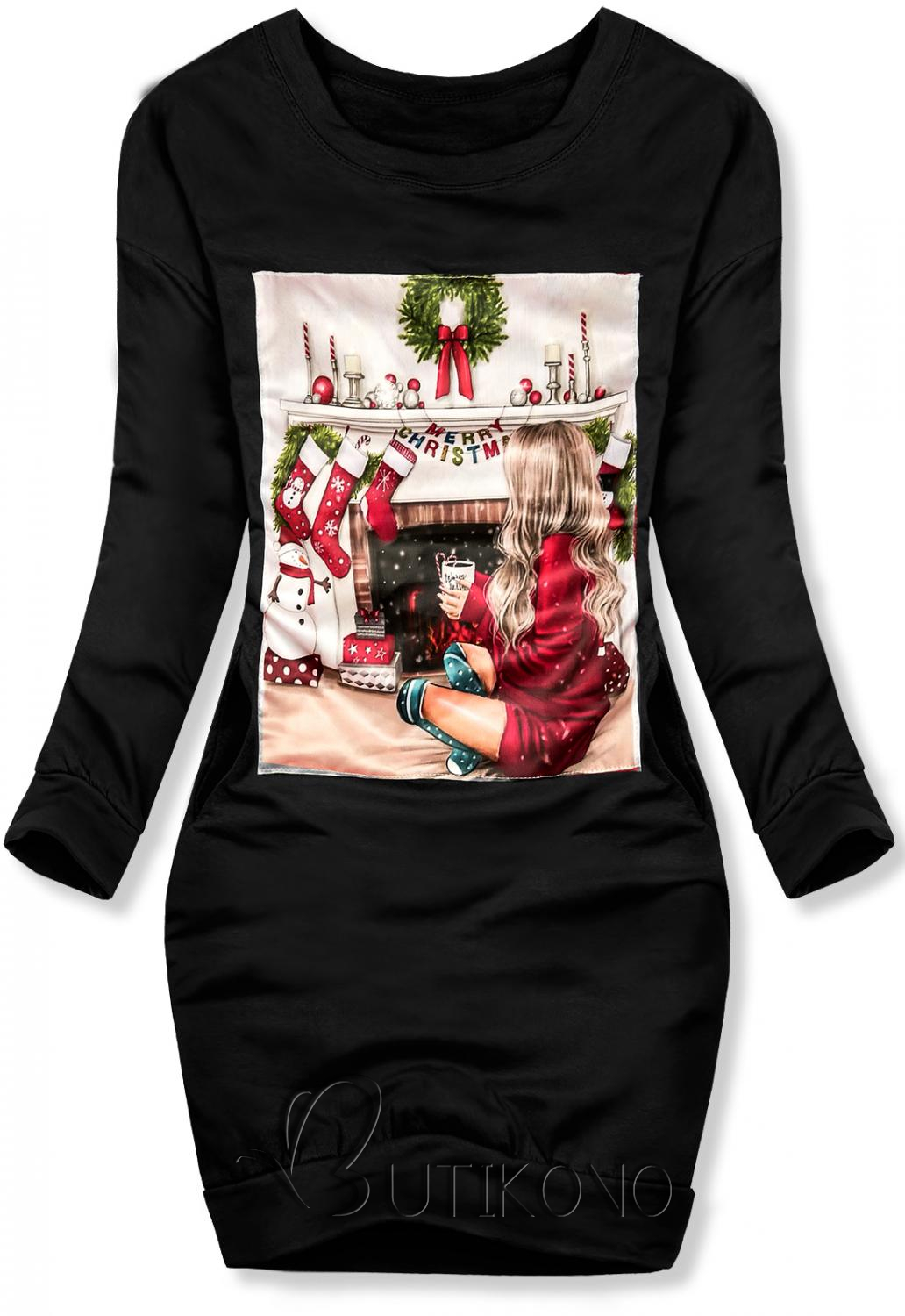 Černé teplákové šaty s vánočním motivem