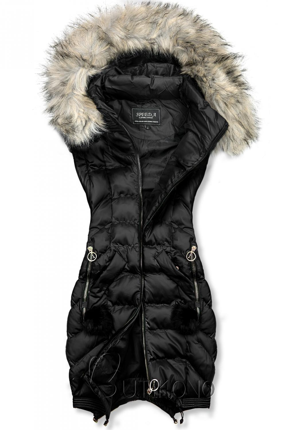 Černá prodloužená zimní bunda/vesta