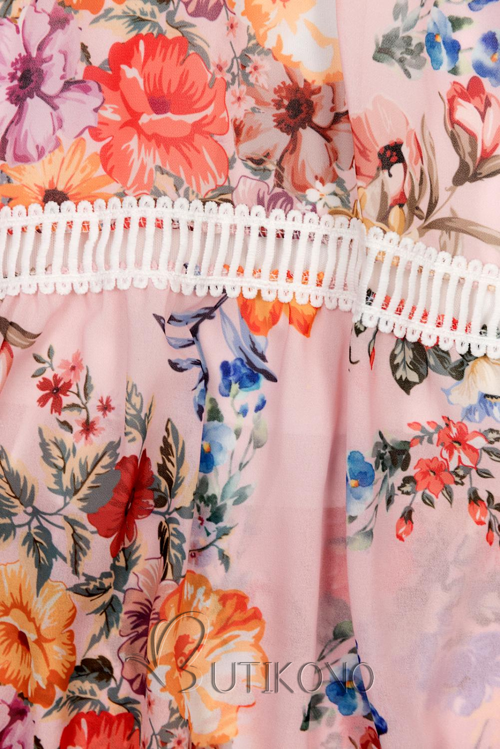 Růžové asymetrické květinové šaty