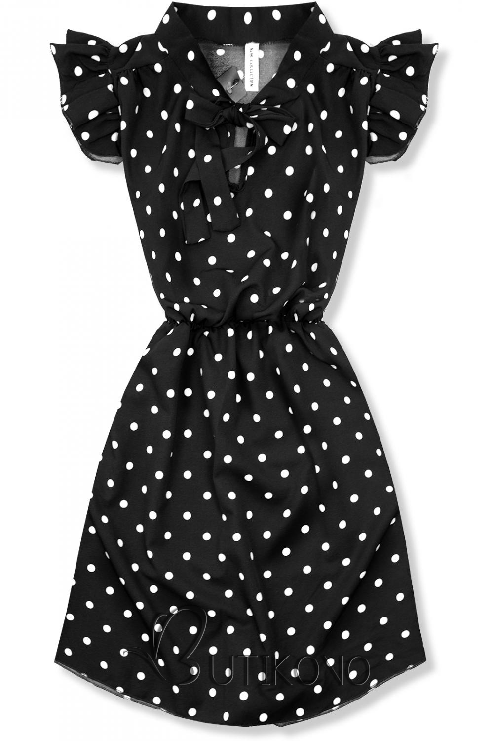 Černo-bílé puntíkované šaty s mašlí