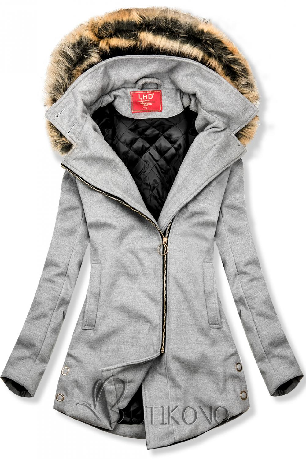 Světle šedý kabát na období podzim/zima