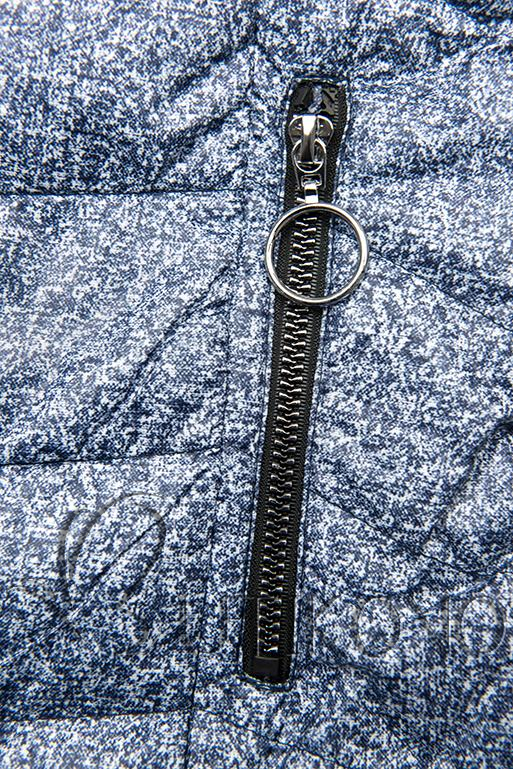 Modrá jarní bunda s melírovaným vzorem
