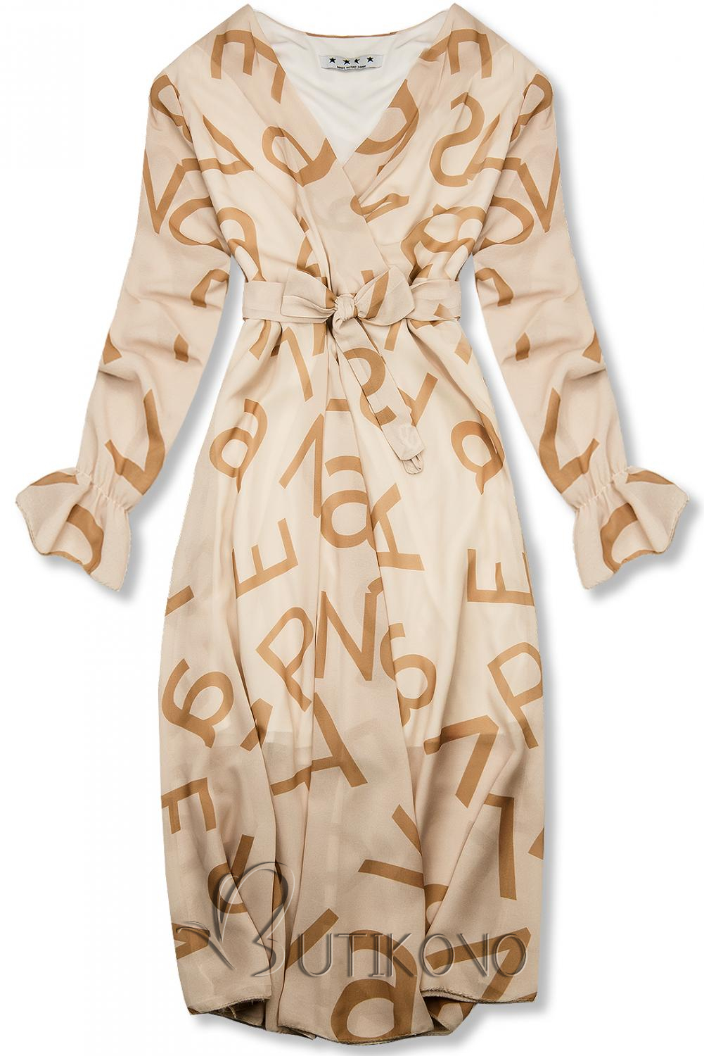 Béžové midi šaty s potiskem písmen