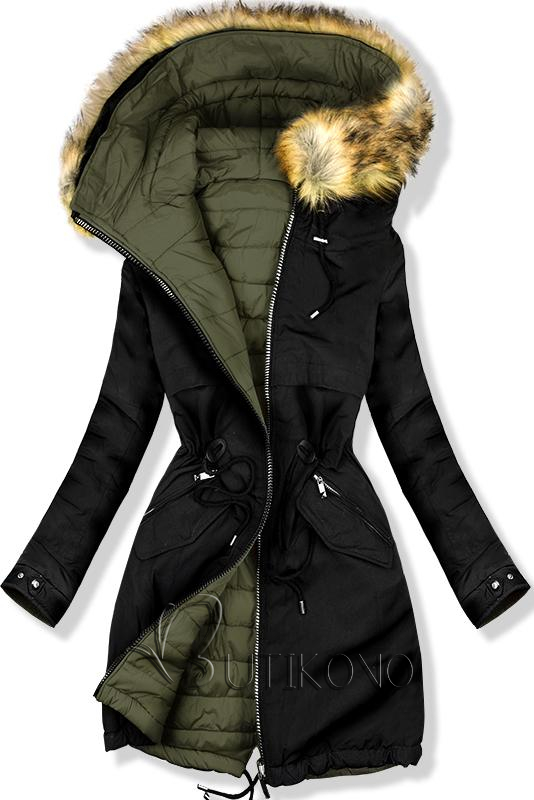 Oboustranná zimní bunda černá/khaki