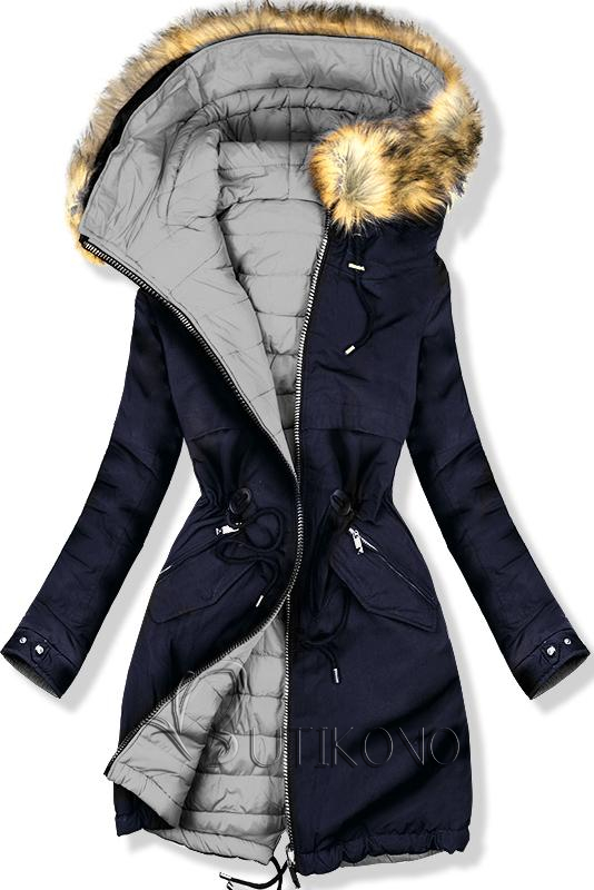 Oboustranná zimní bunda modrá/šedá
