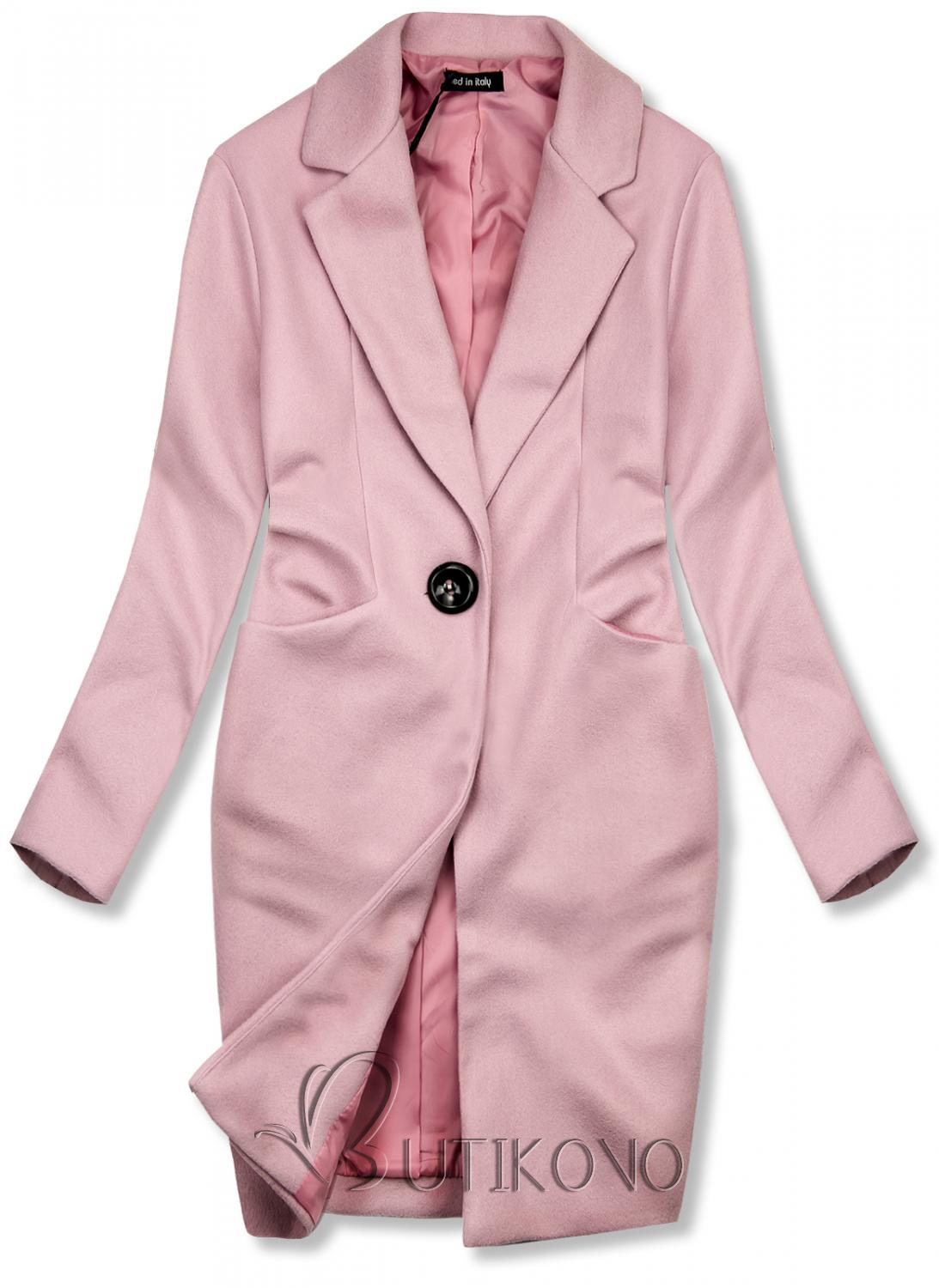 Růžový jarní kabát se zapínáním na knoflík