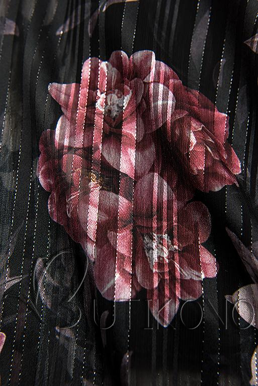 Černé květinové šaty se stuhou v pase