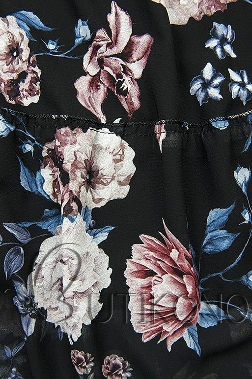 Květinové midi šaty černé
