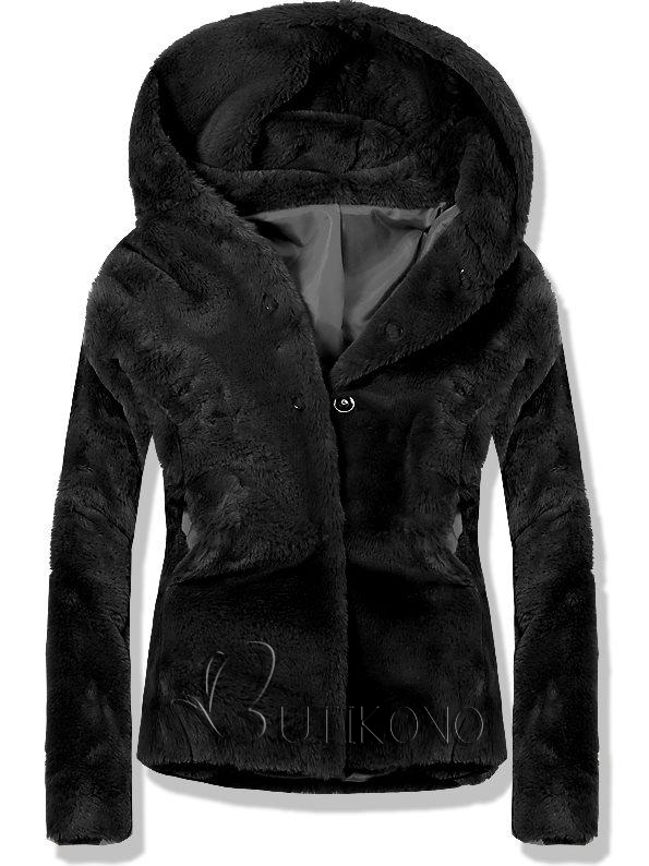 Černý krátký kožešinový kabát 60688