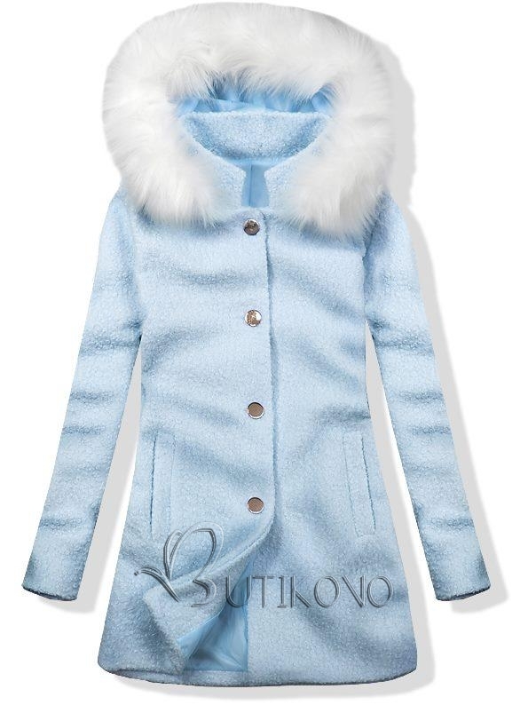 Vlněný podzimní kabát 1950 baby blue/bílá