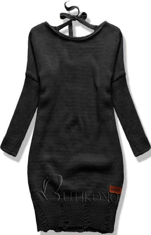 Černý pletený svetr se zavazováním