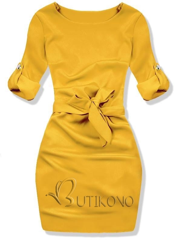 Hořčicově-žluté šaty se zavazováním v pase