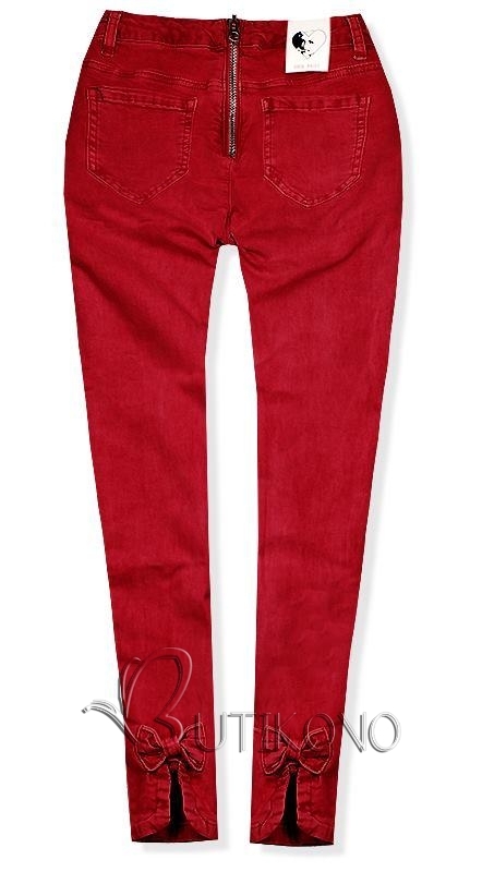 Červené jeans kalhoty se zipem vzadu