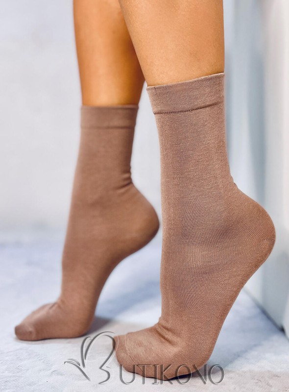 Hladké vysoké dámské ponožky mocca