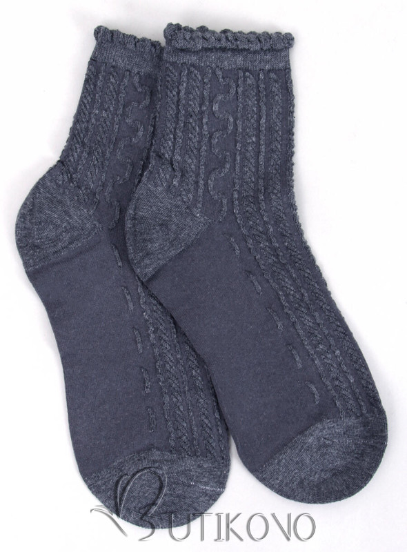 Tmavě šedé dámské ponožky s volánem