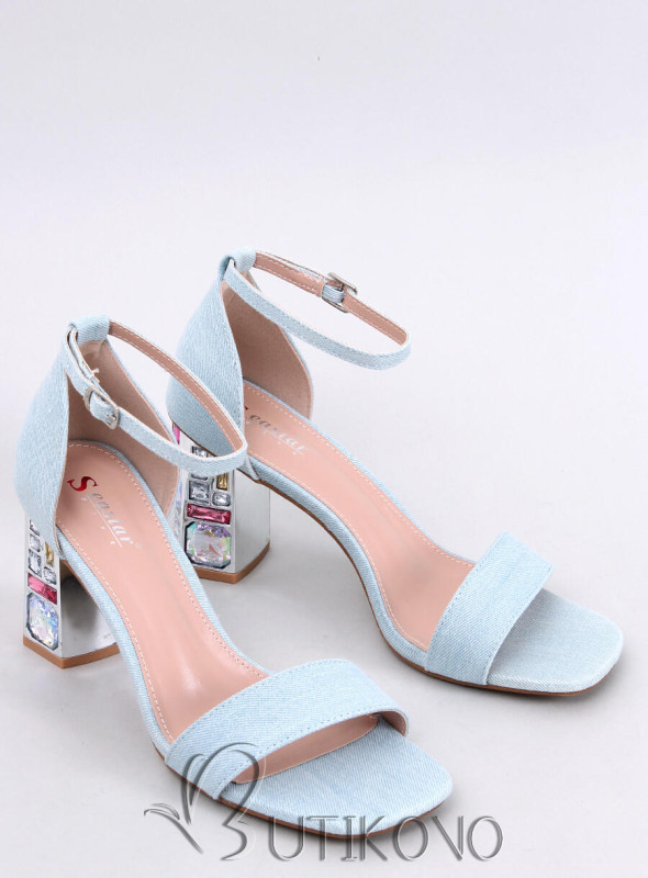 Světle modré sandály s barevným podpatkem