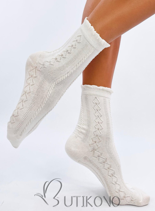 Ecru ponožky s pleteným vzorem 03