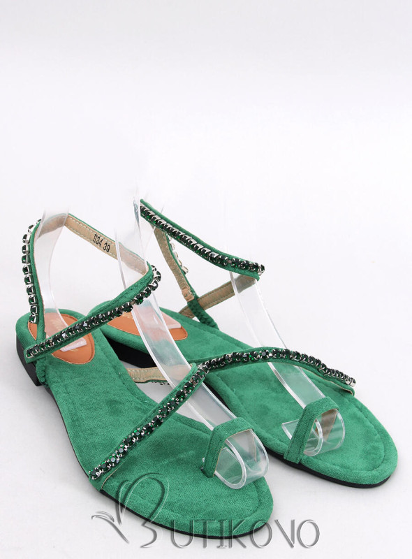 Zelené ploché sandály se zirkony